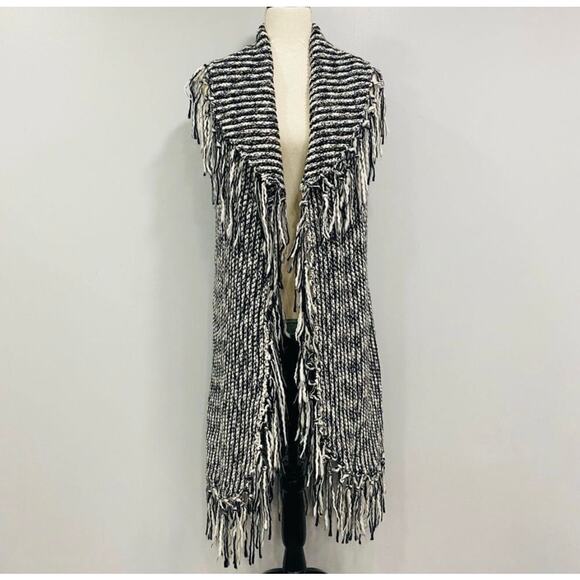 CHICO’S Womens Long Open Front Fringed Wool Blend Cardigan Western Cowboy  *Sz.2 - Picture 2 of 12
